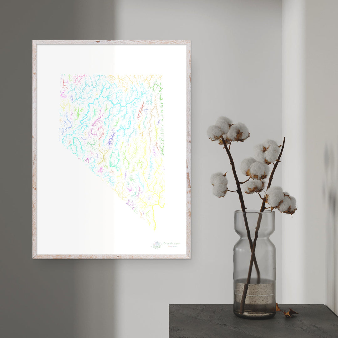 Nevada - River basin map, pastel on white - Fine Art Print