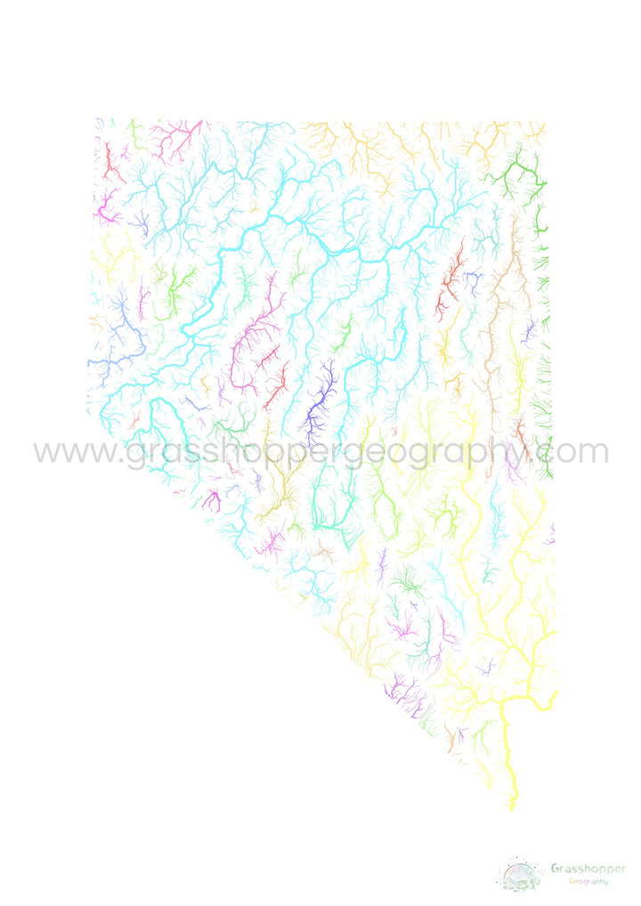 Nevada - River basin map, pastel on white - Fine Art Print