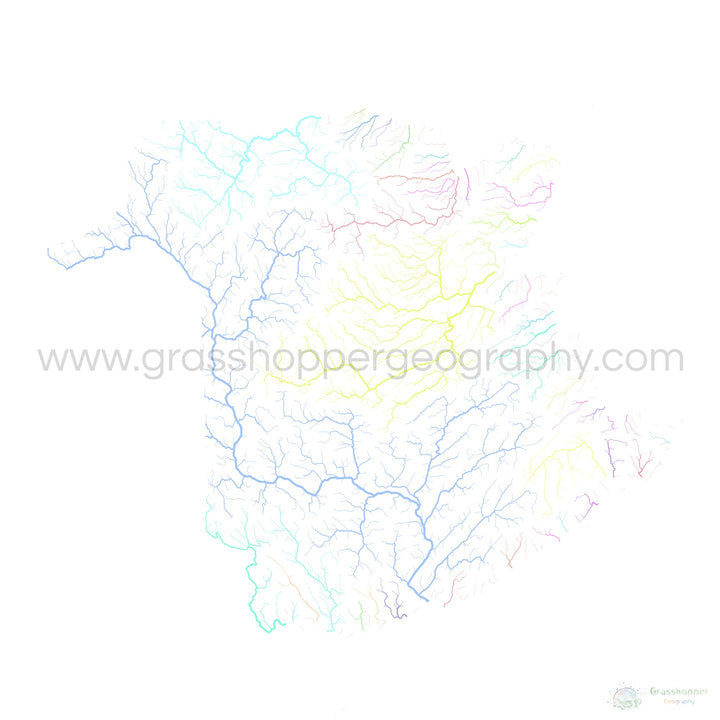 New Brunswick - River basin map, pastel on white - Fine Art Print