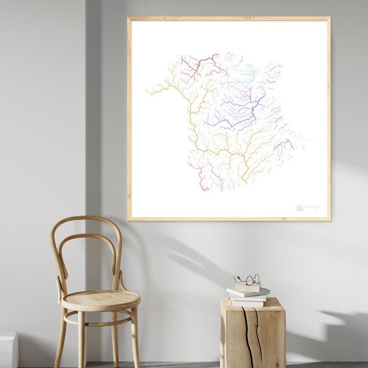 River basin map of New Brunswick, rainbow colours on white Fine Art Print