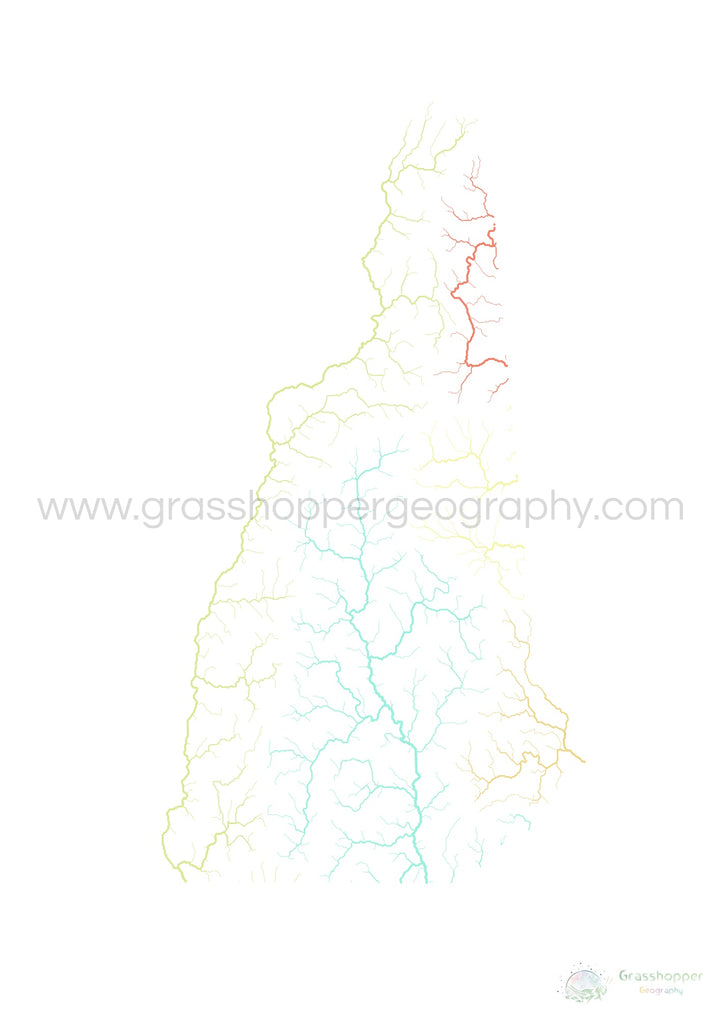 New Hampshire - River basin map, pastel on white - Fine Art Print