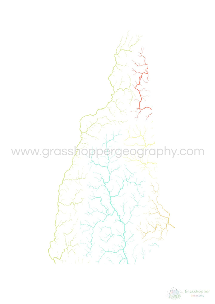 New Hampshire - Mapa da bacia hidrográfica, pastel sobre branco - Impressão de belas artes