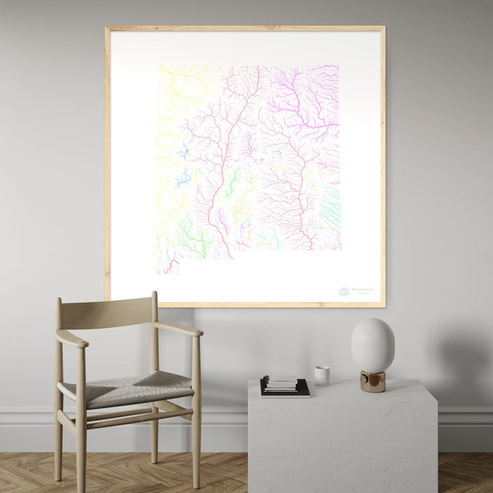 New Mexico - River basin map, pastel on white - Fine Art Print