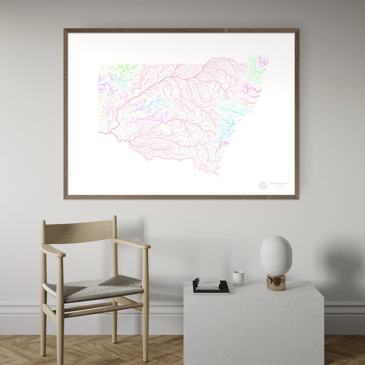 New South Wales - River basin map, pastel on white - Fine Art Print