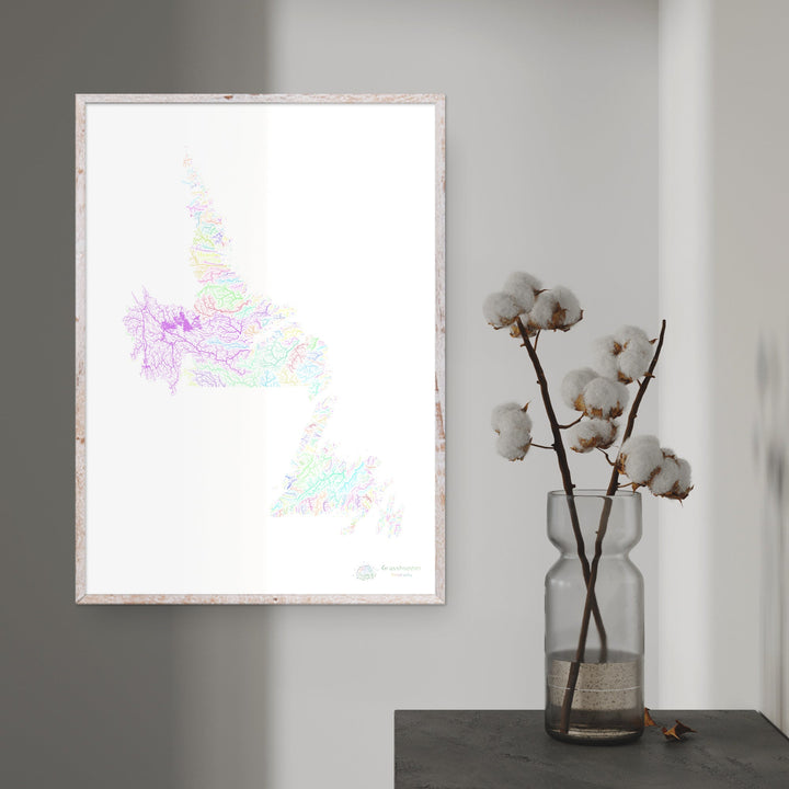 Newfoundland and Labrador - River basin map, pastel on white - Fine Art Print