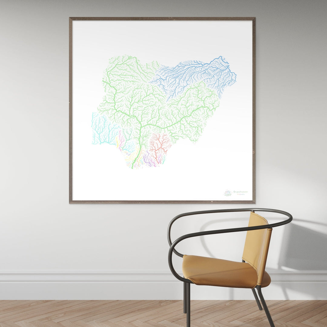River basin map of Nigeria, pastel colours on white - Fine Art Print
