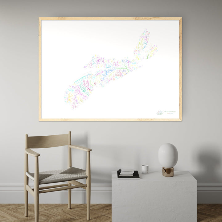 River basin map of Nova Scotia, pastel colours on white - Fine Art Print