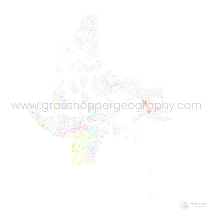 Nunavut - Mapa da bacia hidrográfica, pastel sobre branco - Impressão de belas artes