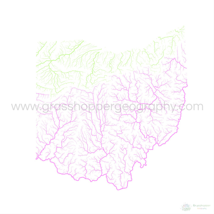 River basin map of Ohio, pastel colours on white - Fine Art Print