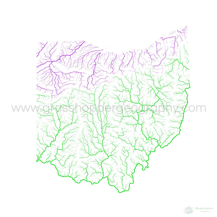 Ohio - River basin map, rainbow on white - Fine Art Print