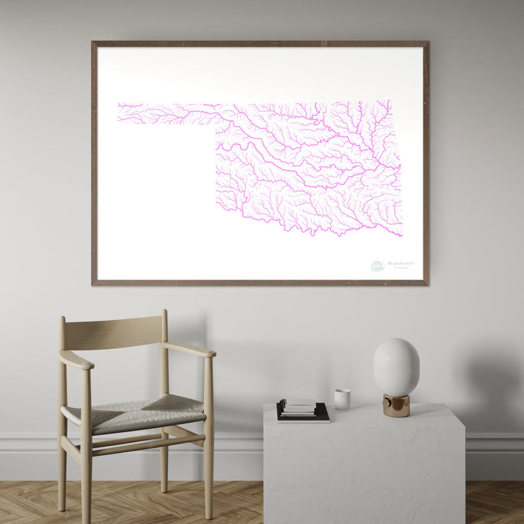 River basin map of Oklahoma, pastel colours on white - Fine Art Print