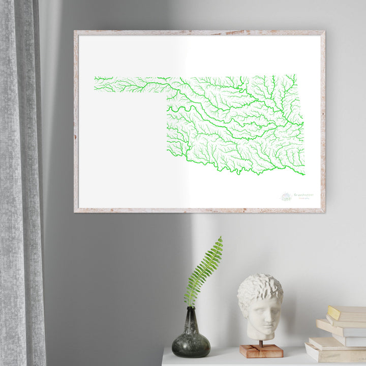 Oklahoma - Carte du bassin fluvial, arc-en-ciel sur blanc - Fine Art Print