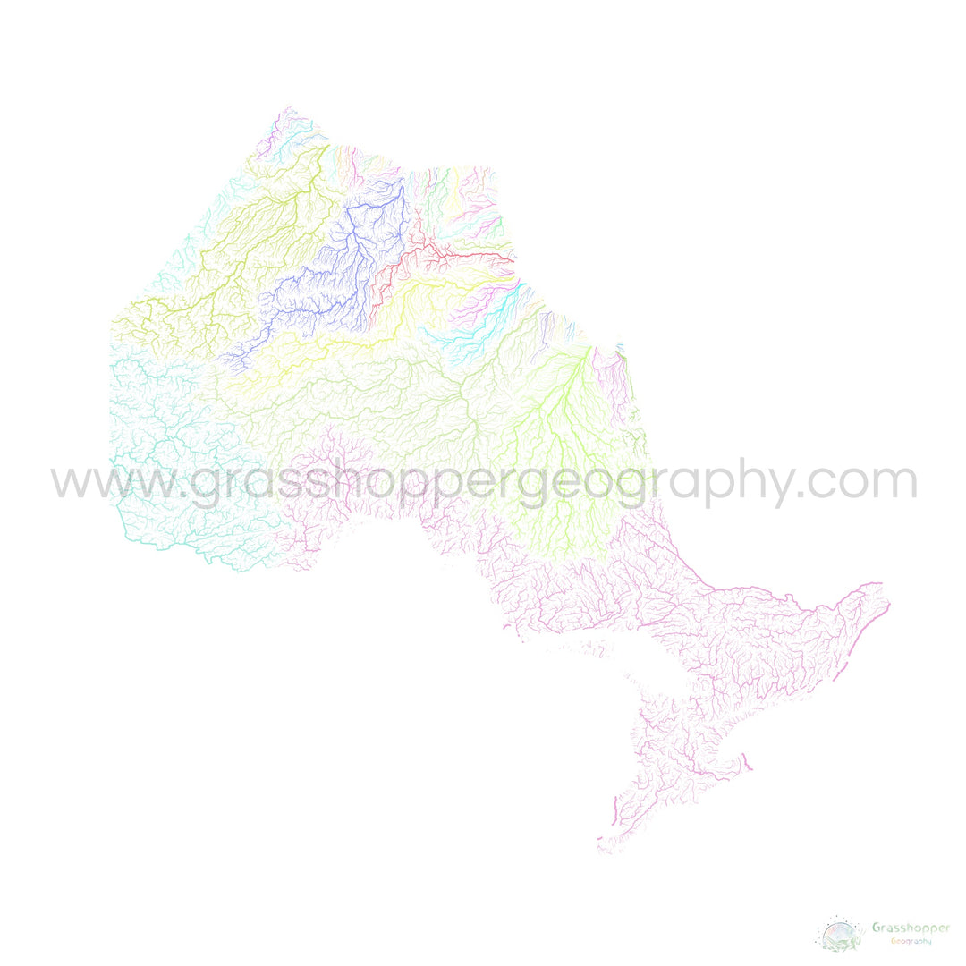 Ontário - Mapa da bacia hidrográfica, pastel sobre branco - Impressão de belas artes