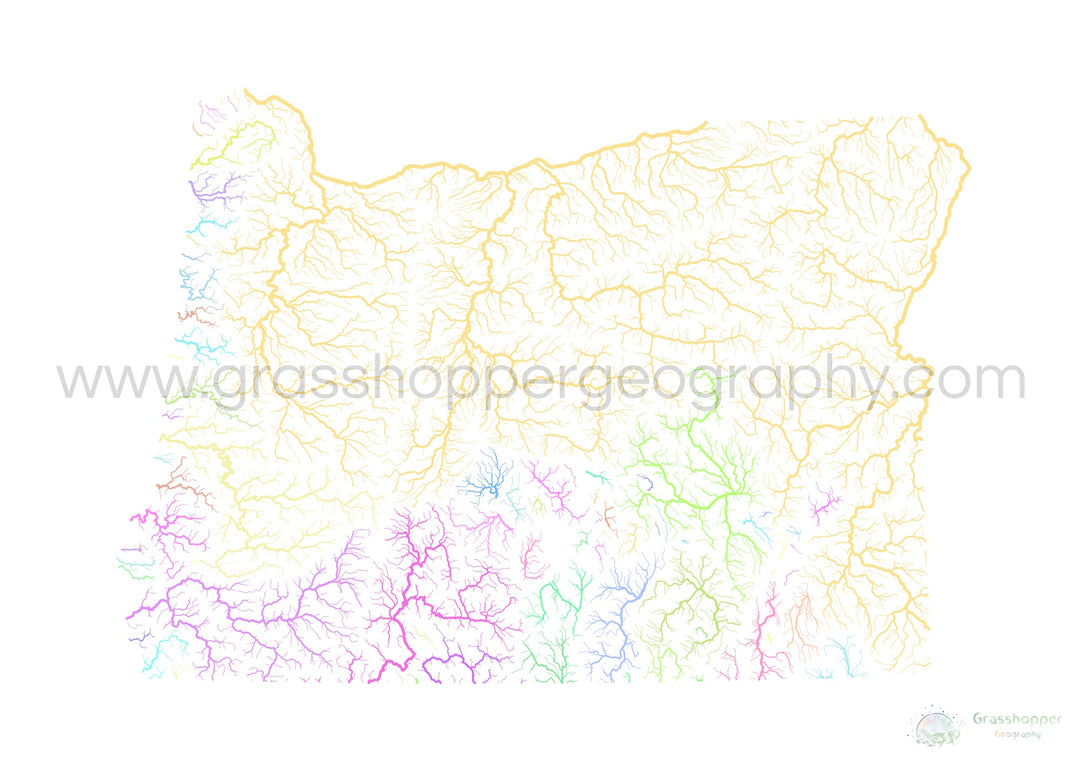 Oregon - River basin map, pastel on white - Fine Art Print