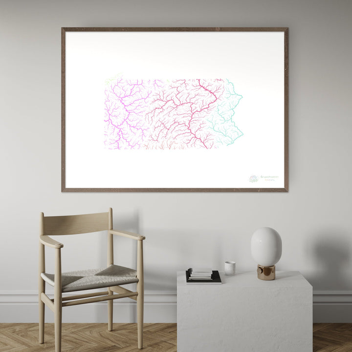 River basin map of Pennsylvania, pastel colours on white - Fine Art Print