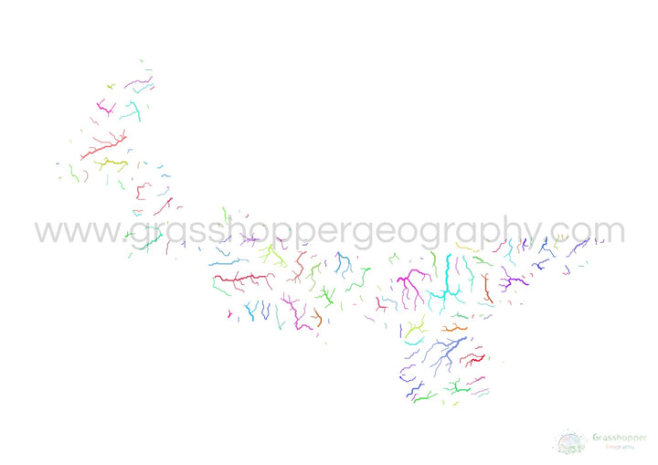 Prince Edward Island - River basin map, rainbow on white - Fine Art Print