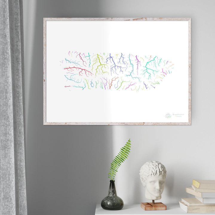 Puerto Rico - River basin map, rainbow on white - Fine Art Print