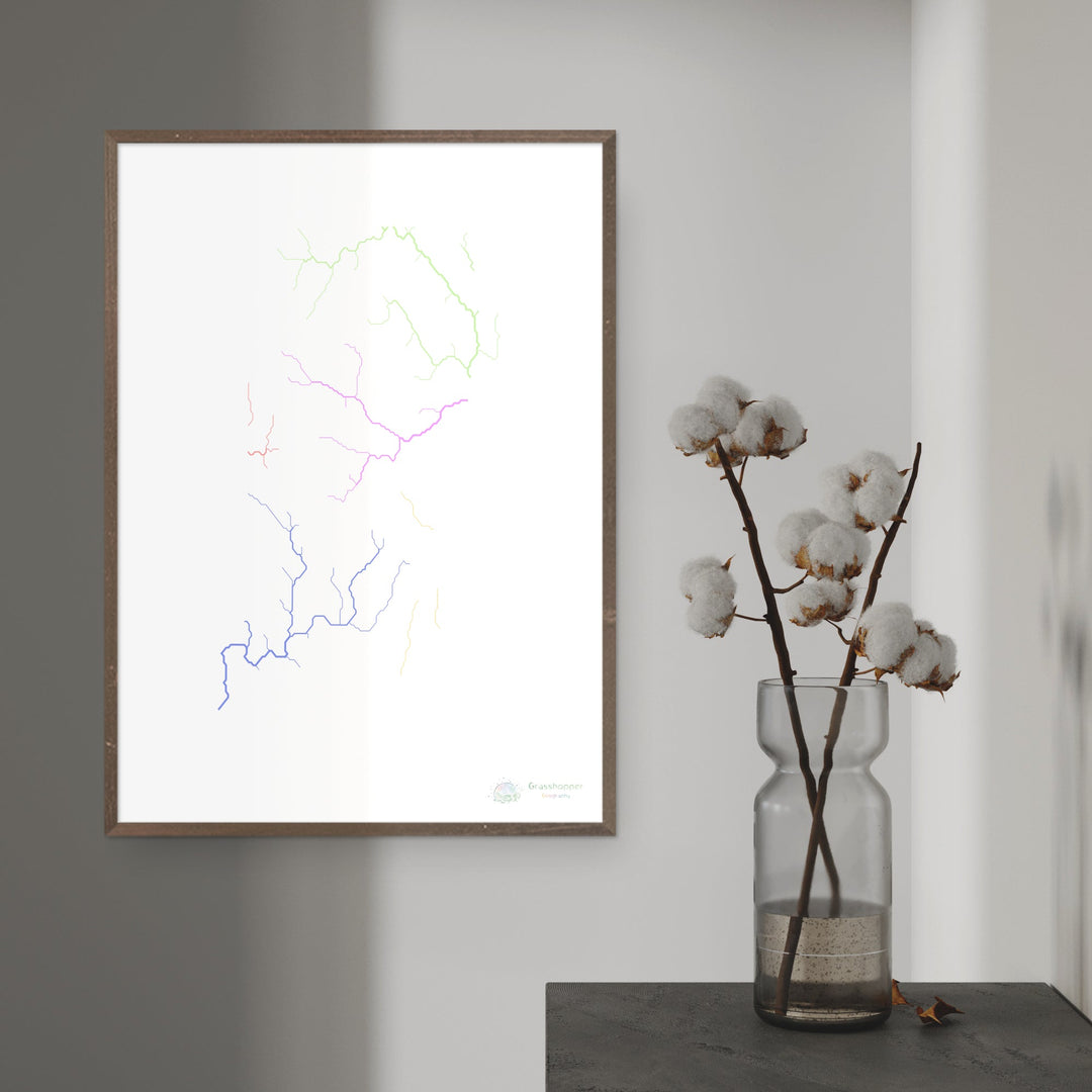 Rhode Island - Mapa de la cuenca fluvial, pastel sobre blanco - Impresión de bellas artes