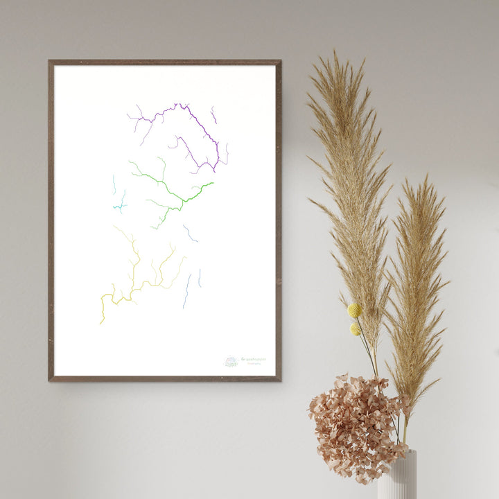 River basin map of Rhode Island, rainbow colours on white Fine Art Print