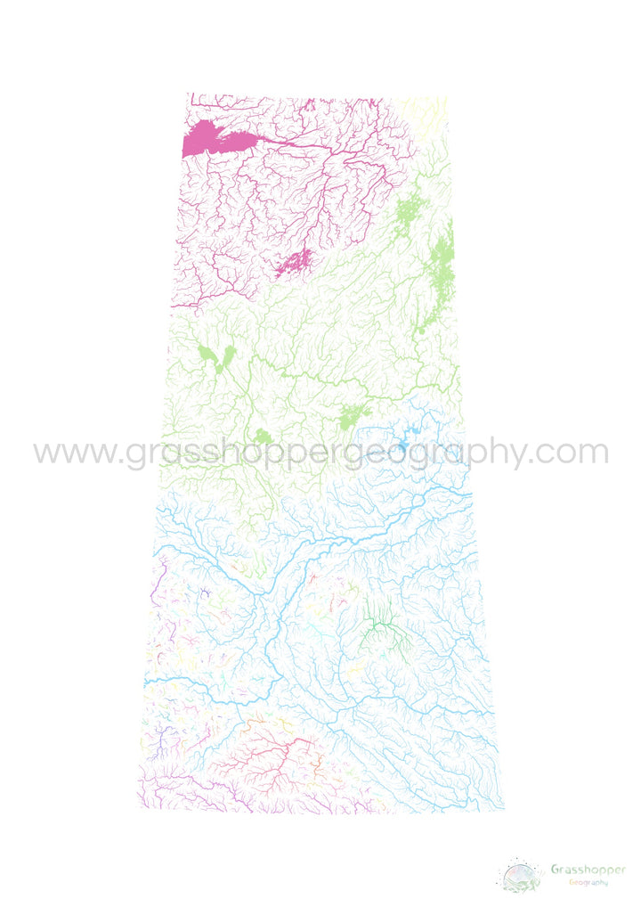 Saskatchewan - River basin map, pastel on white - Fine Art Print