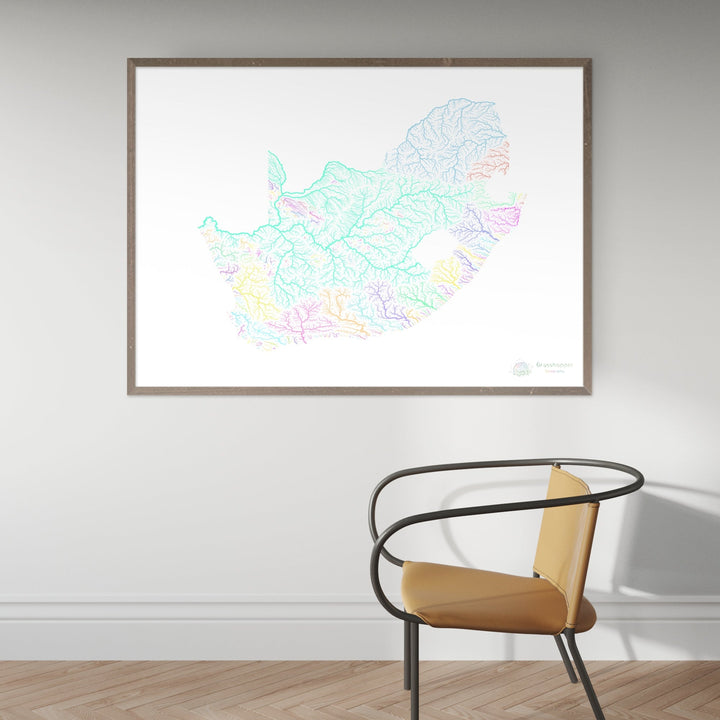 River basin map of South Africa, pastel colours on white - Fine Art Print
