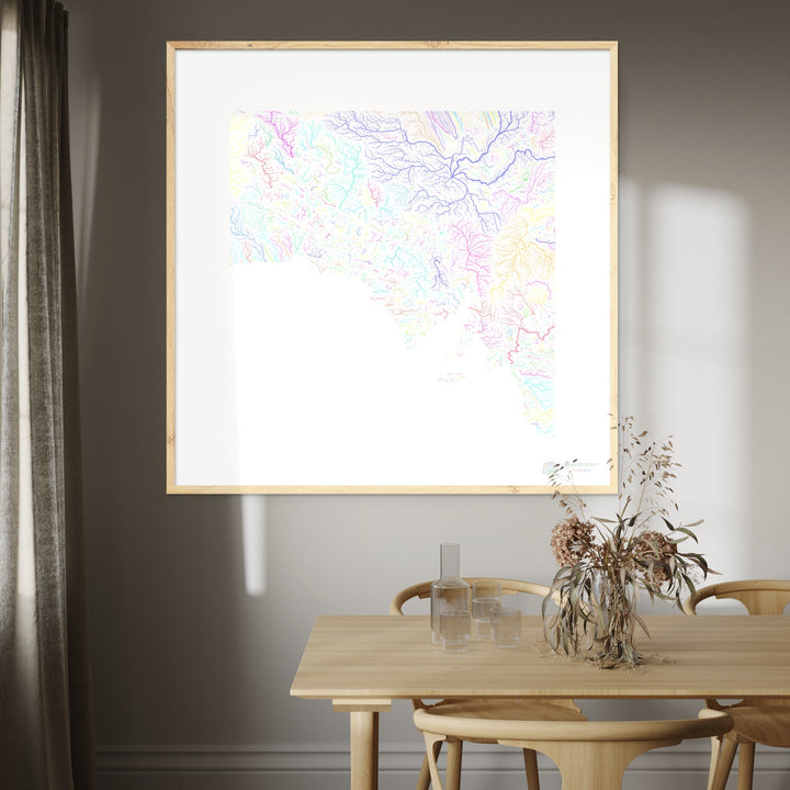 Australia del Sur - Mapa de la cuenca fluvial, pastel sobre blanco - Impresión de Bellas Artes