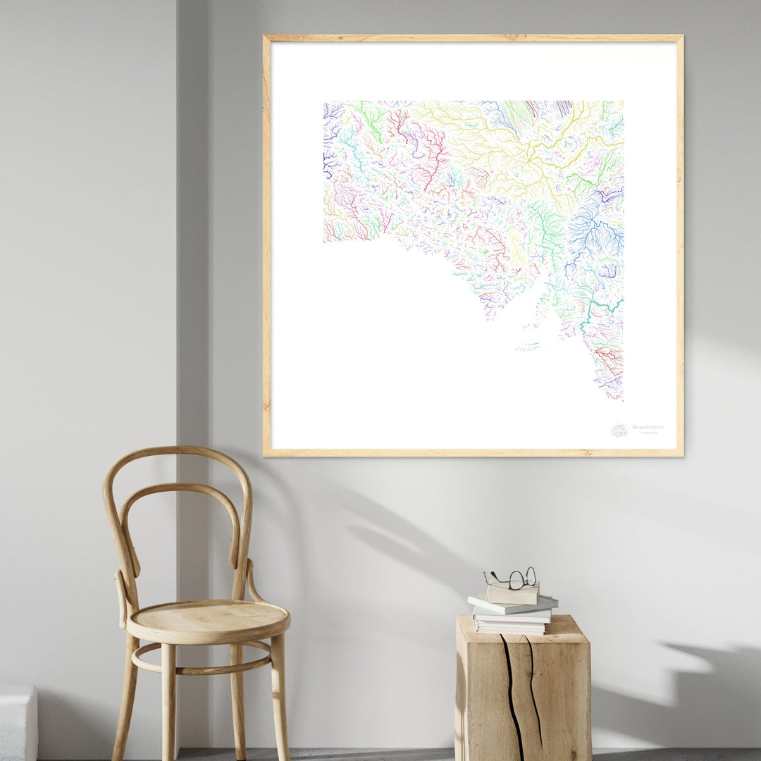 River basin map of South Australia, rainbow colours on white Fine Art Print