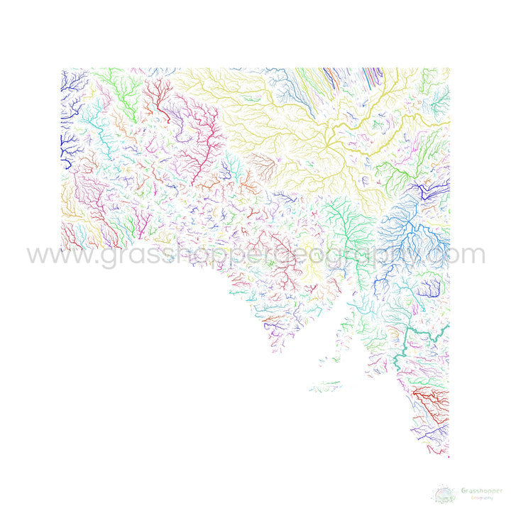 South Australia - River basin map, rainbow on white - Fine Art Print