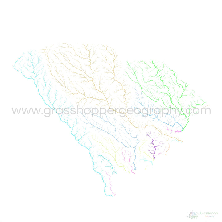 South Carolina - River basin map, pastel on white - Fine Art Print