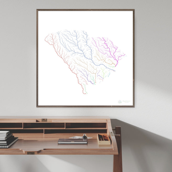 South Carolina - River basin map, rainbow on white - Fine Art Print