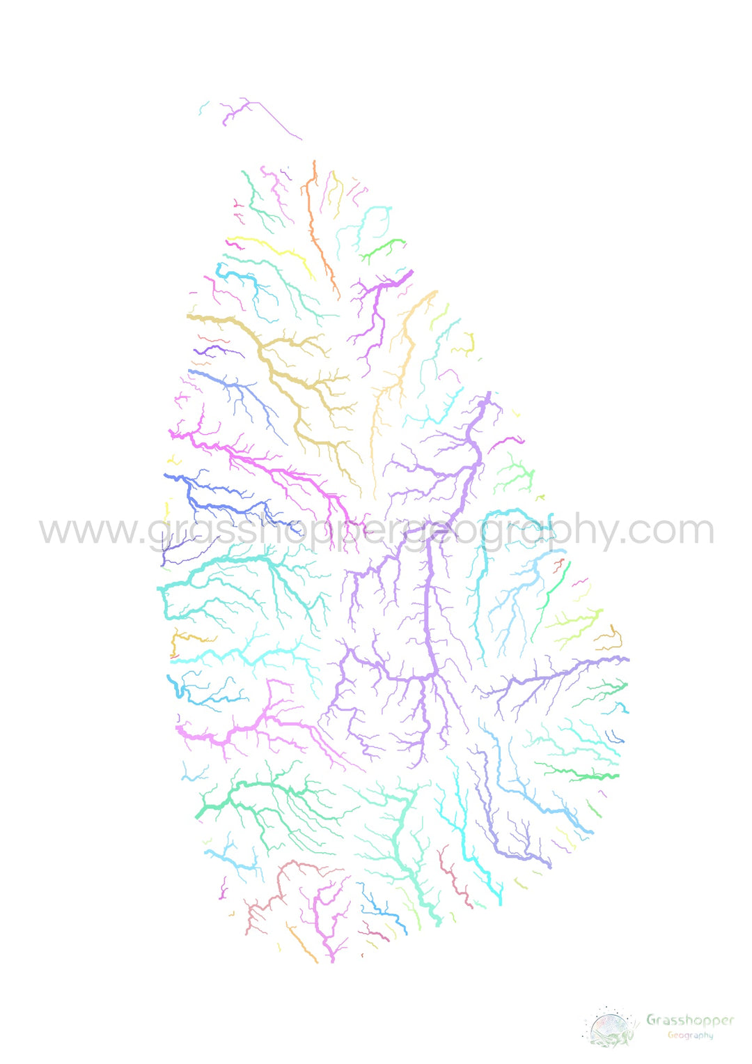 Sri Lanka - River basin map, pastel on white - Fine Art Print