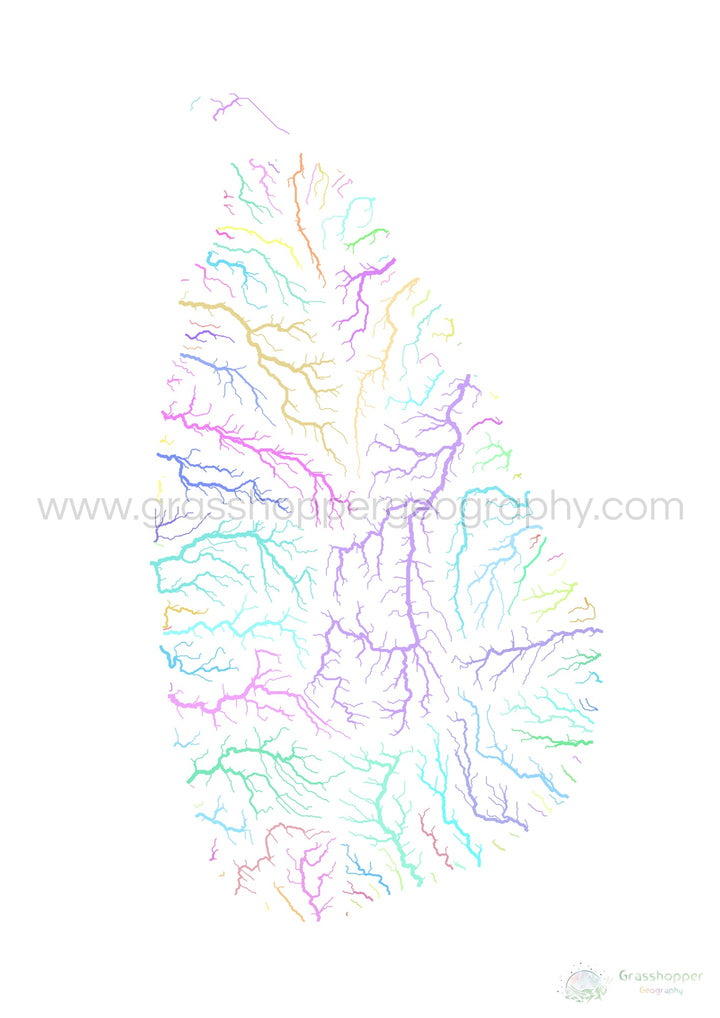 Sri Lanka - River basin map, pastel on white - Fine Art Print