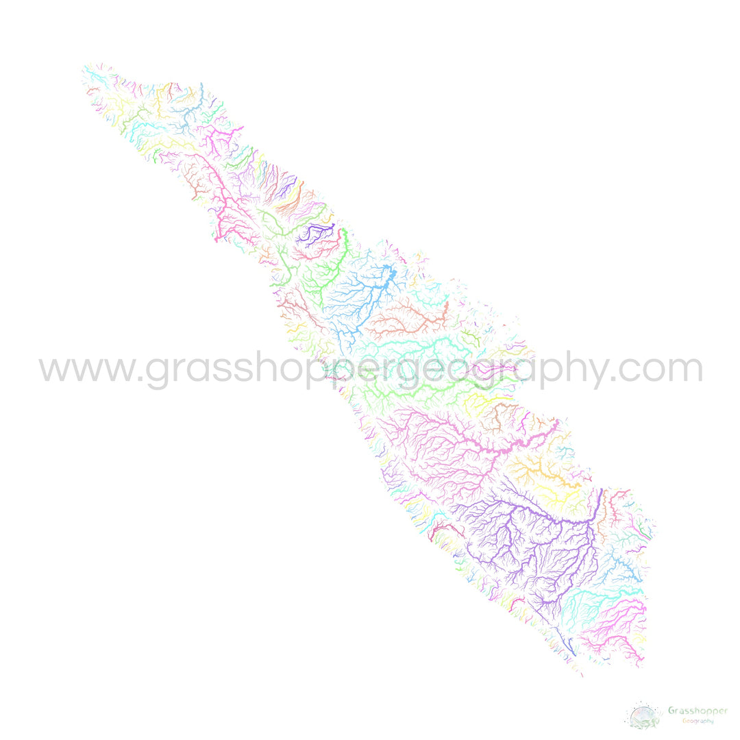 Sumatra - Mapa de la cuenca del río, pastel sobre blanco - Impresión de Bellas Artes