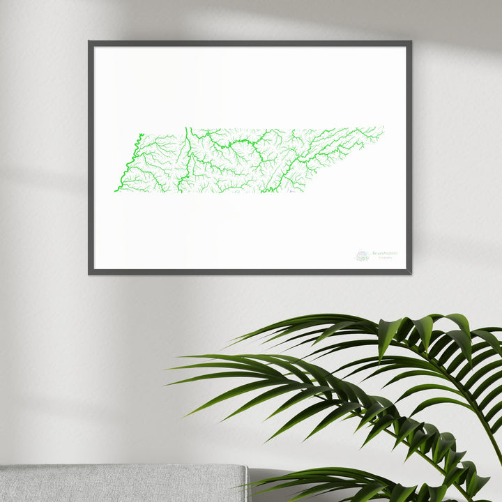 River basin map of Tennessee, rainbow colours on white Fine Art Print