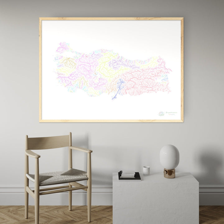 Turquía - Mapa de la cuenca fluvial, pastel sobre blanco - Impresión de Bellas Artes