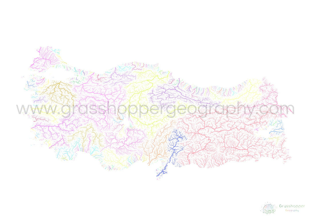 Turkey - River basin map, pastel on white - Fine Art Print