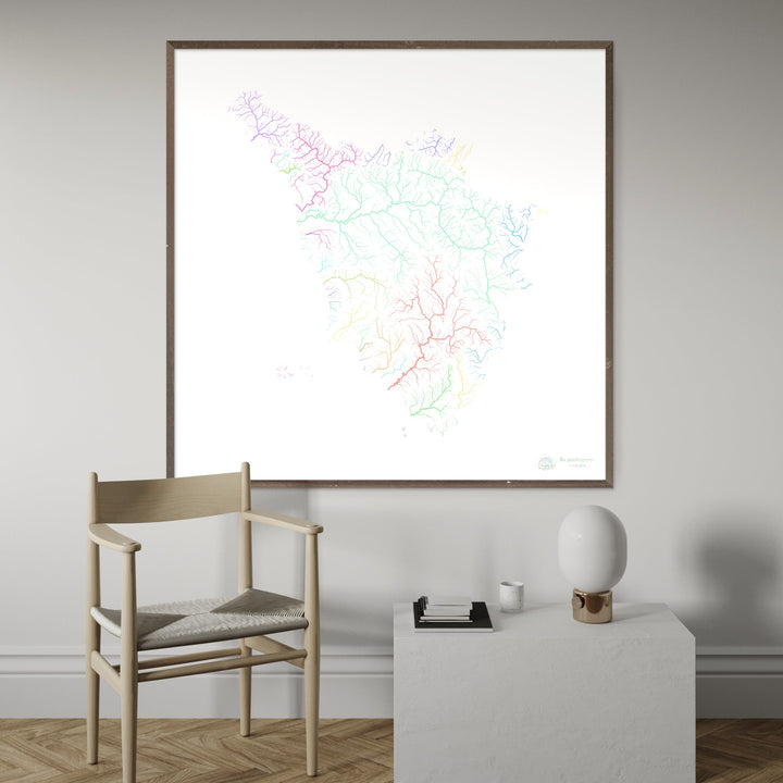 Toscana - Mapa de la cuenca fluvial, pastel sobre blanco - Impresión de Bellas Artes