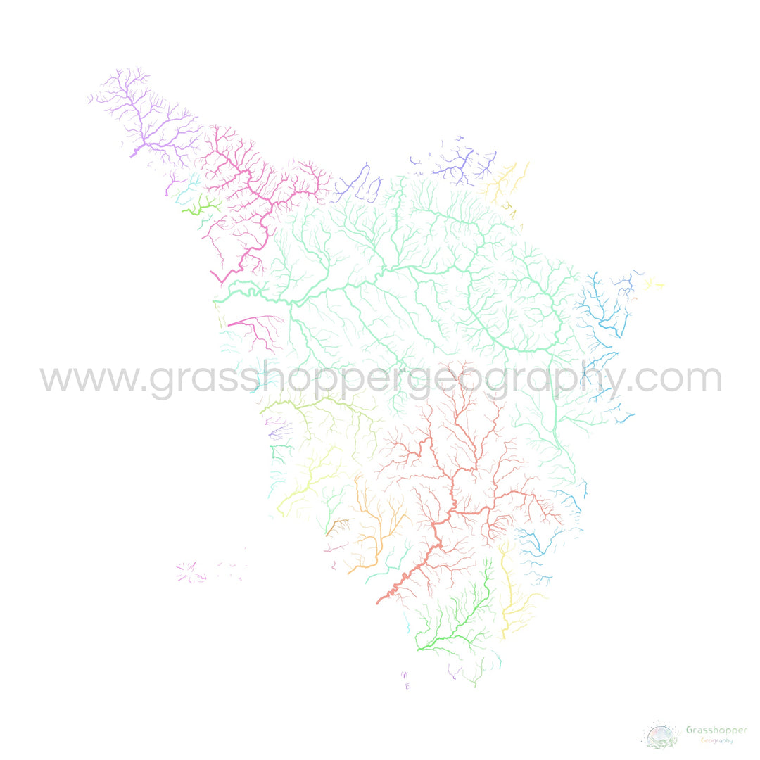 River basin map of Tuscany, pastel colours on white - Fine Art Print