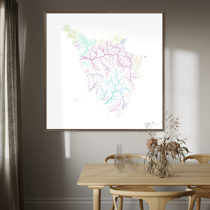 Tuscany - River basin map, rainbow on white - - Fine Art Print