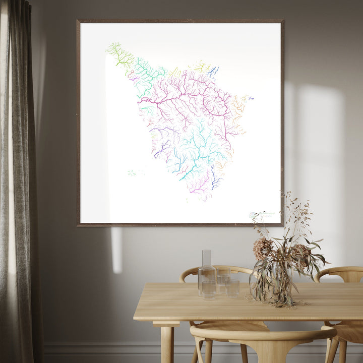 Toscana - Mapa da bacia hidrográfica, arco-íris em branco - - Impressão de belas artes
