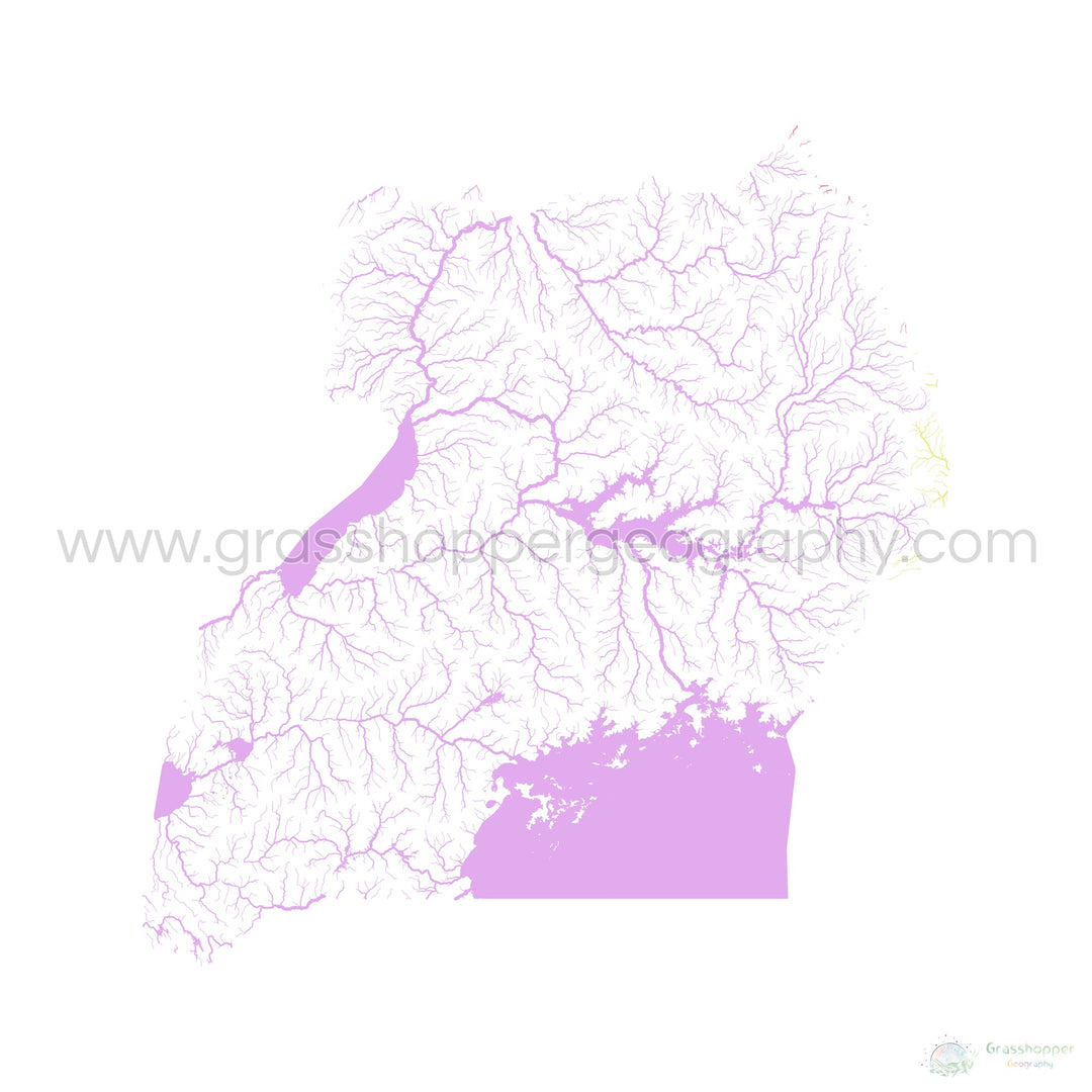 River basin map of Uganda, pastel colours on white - Fine Art Print