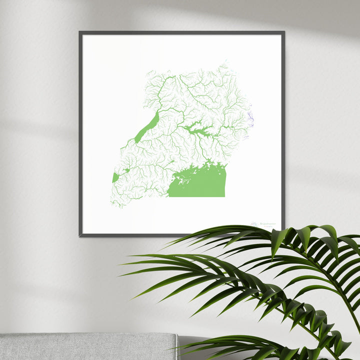River basin map of Uganda, rainbow colours on white Fine Art Print