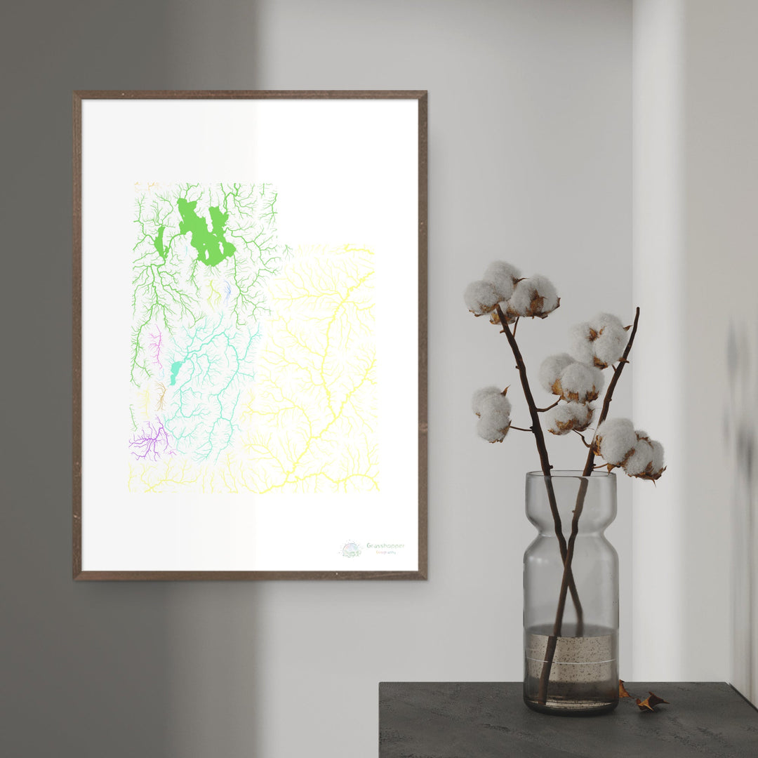Utah - Carte du bassin fluvial, pastel sur blanc - Fine Art Print