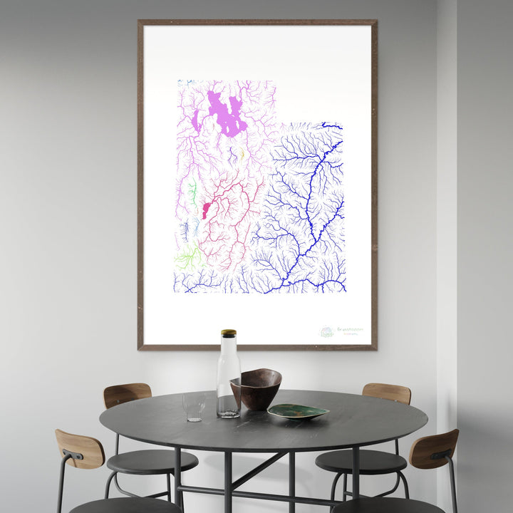 Utah - Mapa da bacia hidrográfica, arco-íris em branco - - Impressão de belas artes