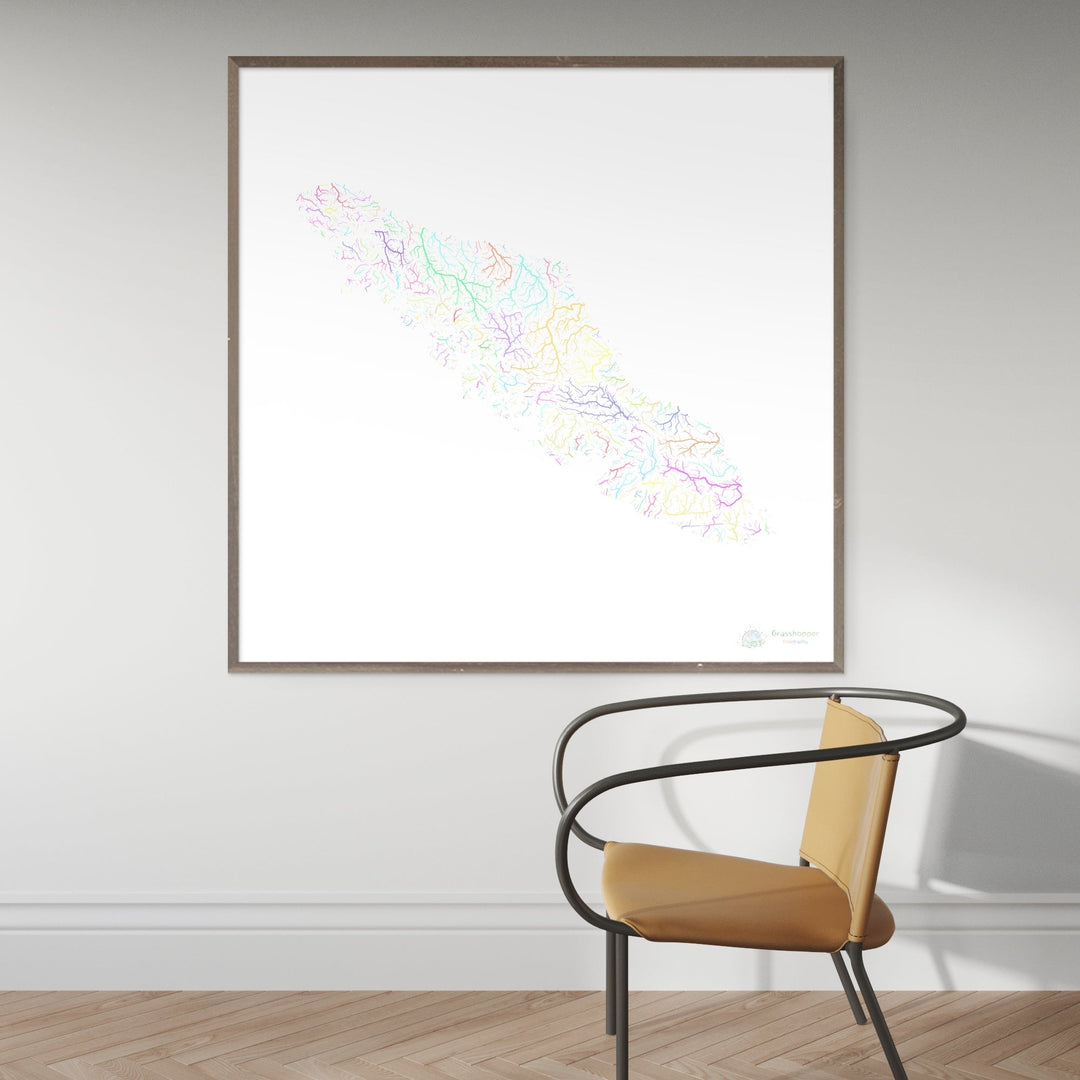 River basin map of Vancouver Island, pastel colours on white - Fine Art Print