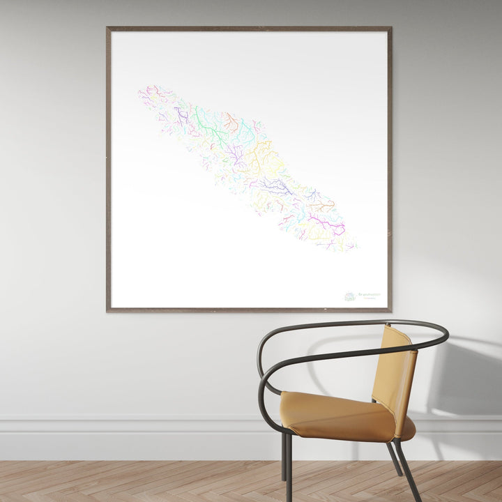 River basin map of Vancouver Island, pastel colours on white - Fine Art Print
