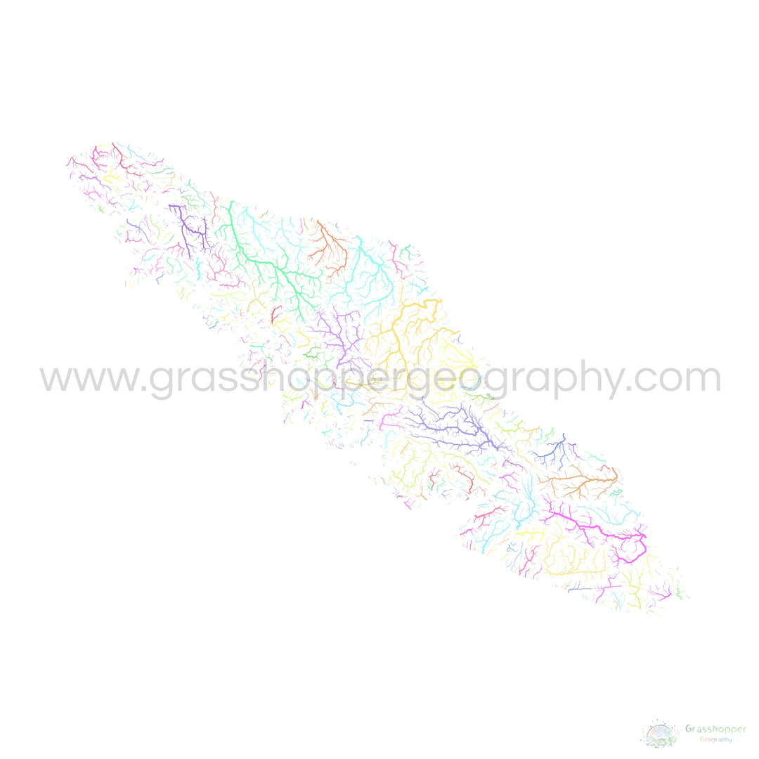 Isla de Vancouver - Mapa de la cuenca del río, pastel sobre blanco - Impresión de Bellas Artes