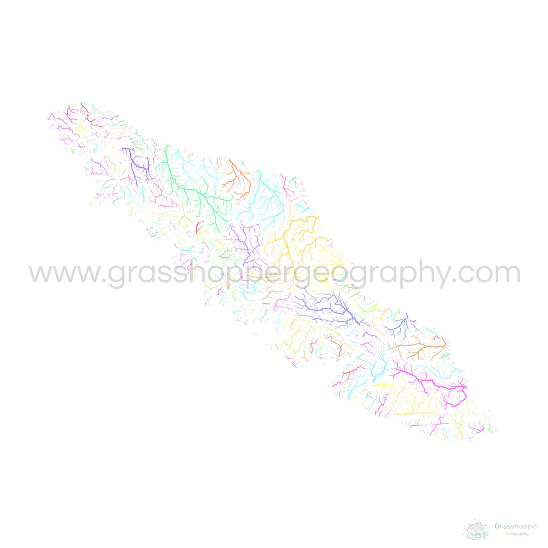 Vancouver Island - River basin map, pastel on white - Fine Art Print