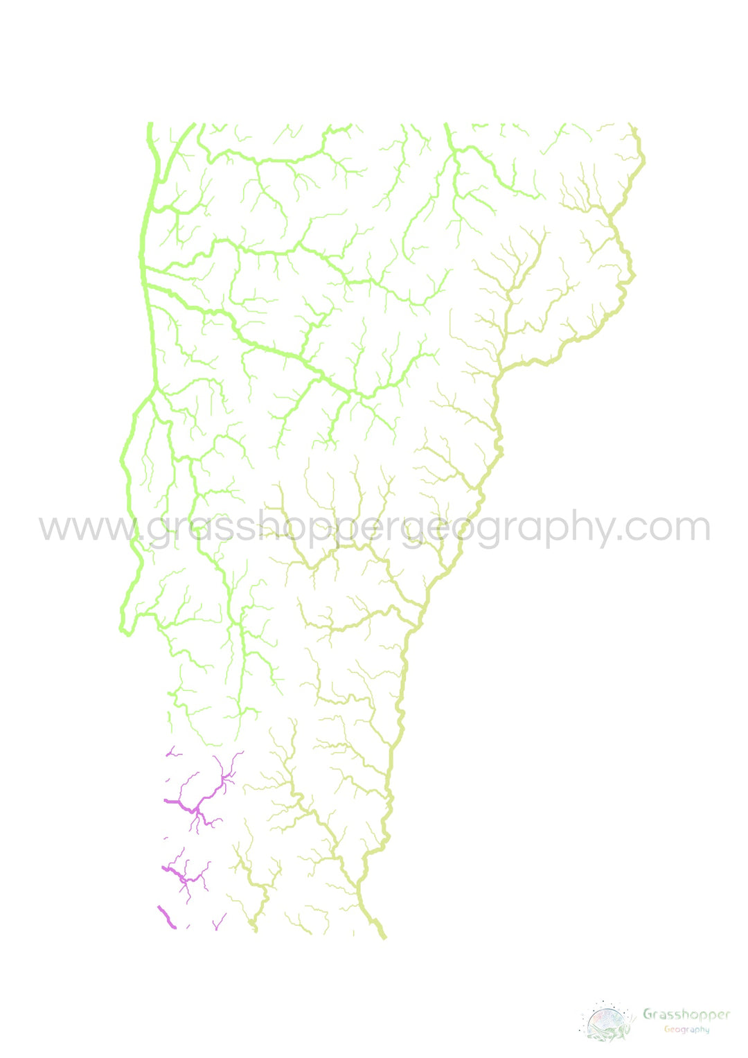 River basin map of Vermont, pastel colours on white - Fine Art Print