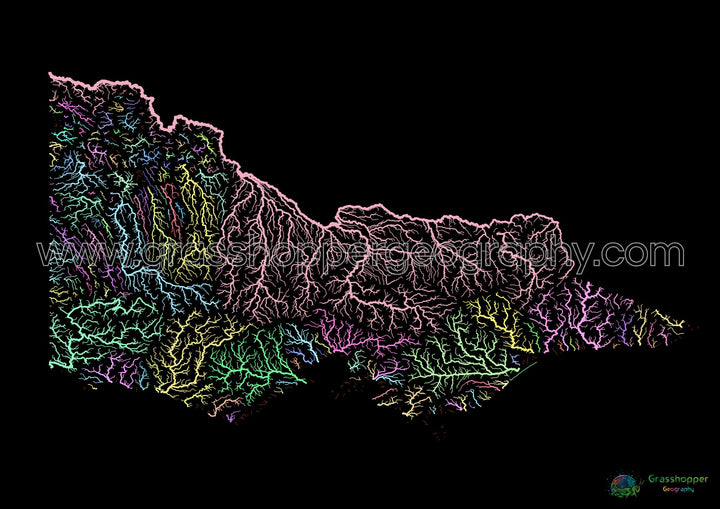 Victoria - River basin map, pastel on black - Fine Art Print